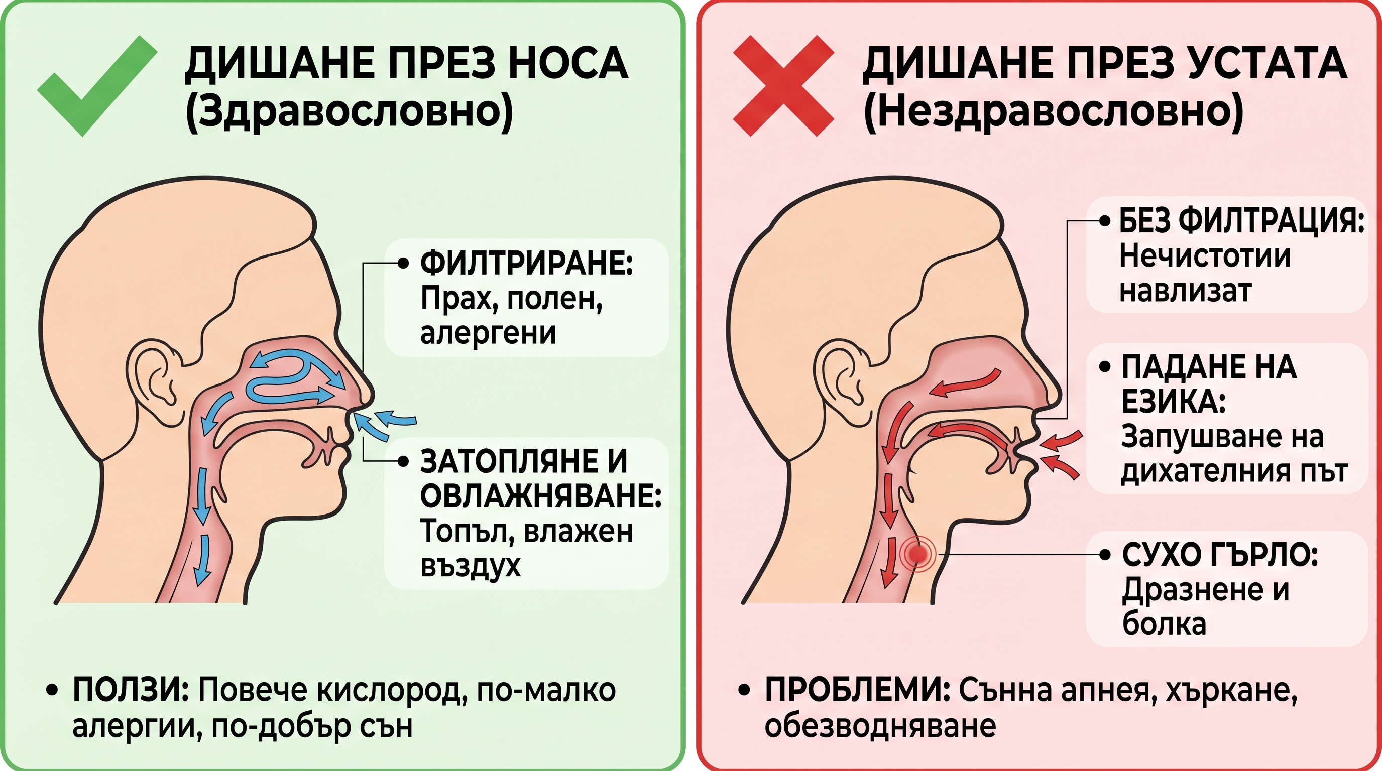 Инфографика: дишане през носа срещу дишане през устата